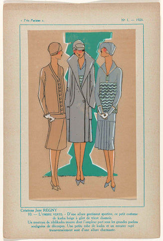 Très Parisien, 1926, No. 1, Pl. 10: Créations Jane REGNY - L'OMBRE VERTE, G-P. Joumard, 1926 Canvas Print