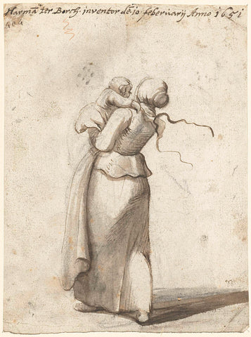 Child carried by a woman, from behind, Harmen ter Borch, 1651 Canvas Print