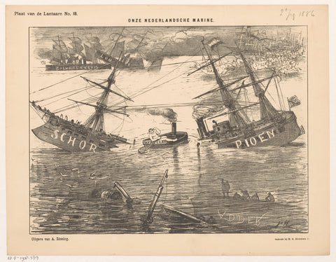 Cartoon about the ship The Scorpion and the Dutch Navy, Jan Holswilder, 1886 Canvas Print