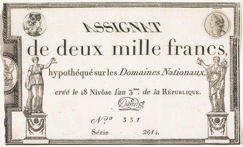 Asignate of 2000 franc, 1794-1795, Domaines nationaux, 1794 - 1795 Canvas Print