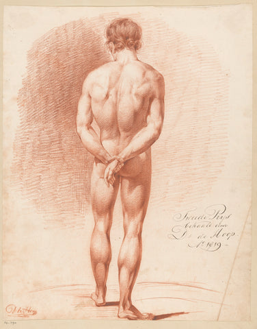 Standing male nude, seen on the back (2nd prize 1819), Douwe de Hoop, 1819 Canvas Print