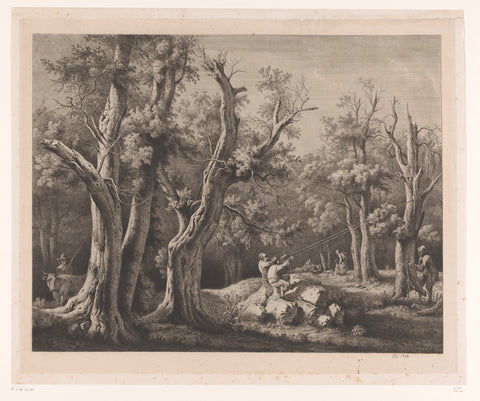 Forest landscape with figures surrounding a dead tree, Jean Jacques de Boissieu, 1798 Canvas Print