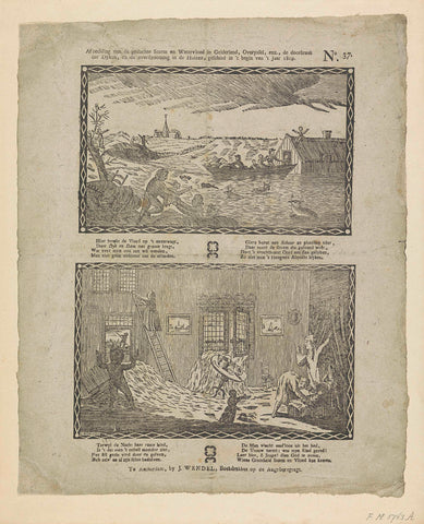 Two images of the flood in 1809, Johannes Donker, 1809 Canvas Print