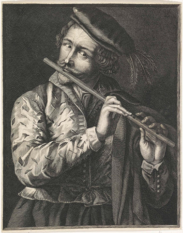 Flute player, Lucas Vorsterman (I), 1619 - 1675 Canvas Print