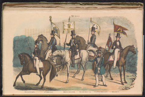 Kostumen and banners of the honour guards of Delfzijl, Zwolle, Deventer, Medemblik, Winschoten and Texel, 1840-1842, unknown, 1840 - 1842 Canvas Print