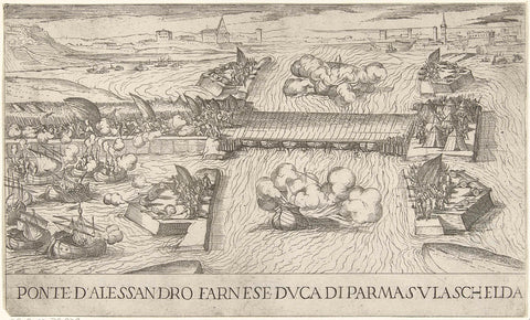 Ship bridge of Parma over the Scheldt, 1585, Antonio Tempesta, 1593 - 1595 Canvas Print