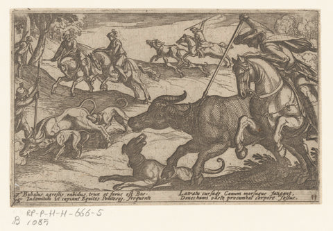 Hunting of wild oxen, Antonio Tempesta, 1605 Canvas Print