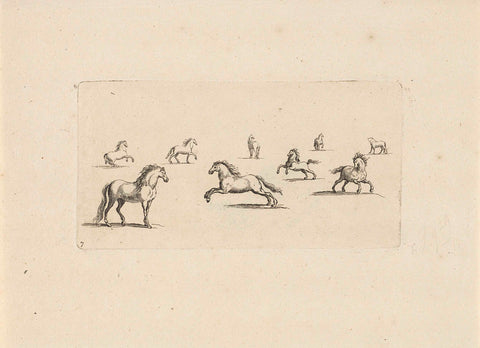 Study sheet with standing and running horses, anonymous, 1675 - 1711 Canvas Print