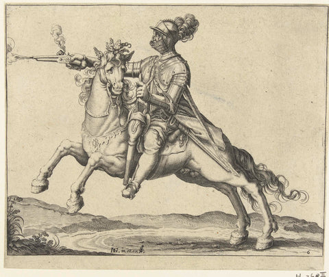 Horseman firing a shot with a pistol, Jacob de Gheyn (II) (workshop of), 1640 Canvas Print