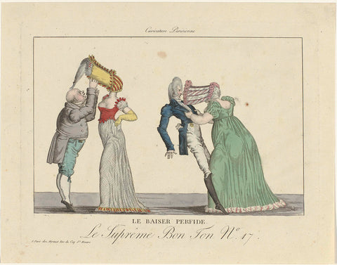 The Supreme Good Ton. Caricature Parisienne, 1800-1815, No. 17: Le baiser perfide., anonymous, 1800-1815 Canvas Print