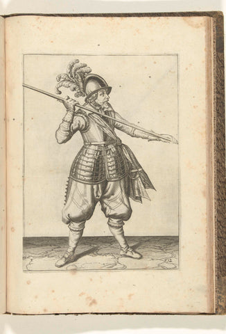 Soldier who carries his skewer with both hands far apart above his right shoulder, the tip diagonally facing the ground (no. 12), ca. 1600, Jacob de Gheyn (II) (workshop or), 1597 - 1608 Canvas Print