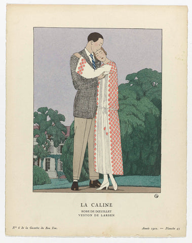 Gazette du Bon Ton, 1922, No. 6, Pl. 43 : La Caline Robe de Doeuillet / Veston de Larsen, anonymous, 1922 Canvas Print