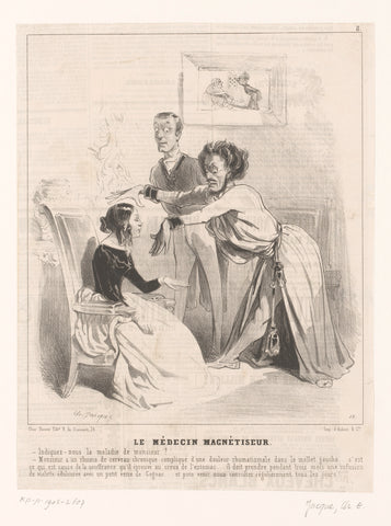 Magnetizer allows a woman to imagine her husband's illness, Charles Emile Jacque, 1843 Canvas Print