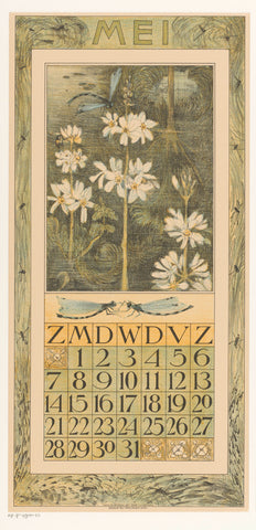 Calendar leaf May with aquatic plants and dragonfly, Theo van Hoytema, 1910 Canvas Print