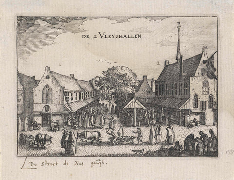 View of the Grote and Kleine Vleeshal on the Nes in Amsterdam, Claes Jansz. Visscher (II), 1611 Canvas Print