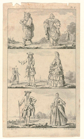 Eight figures with Dutch clothing from the 17th and 18th centuries, Cornelis Brouwer, 1769 - 1778 Canvas Print