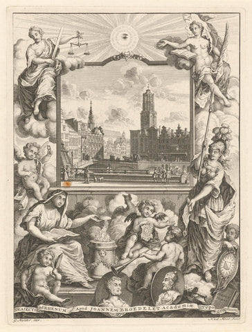 View of Utrecht in allegorical frame, Noach van der Meer (I), 1745 Canvas Print