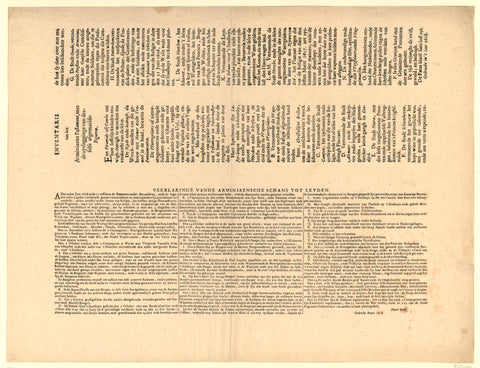 Sheet with the texts belonging to two prints of the Arminians, 1618, anonymous, 1618 Canvas Print