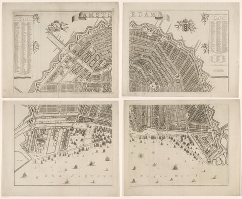 Map of Amsterdam, consisting of four parts, Gerrit de Broen (II), 1744 - 1768 Canvas Print