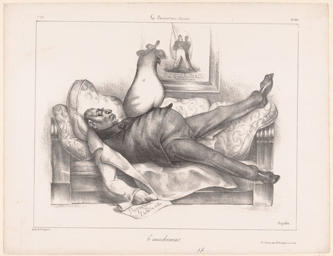 Caricature of Gilbert du Motier, Marquis de la Fayette, during a nightmare, Honoré Daumier, 1832 Canvas Print