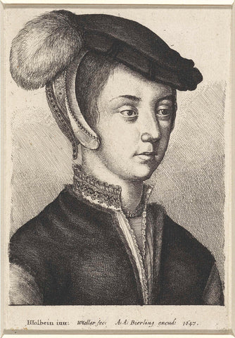 Portret van jonge vrouw met gepluimde bonnet, Wenceslaus Hollar, 1647 Canvas Print