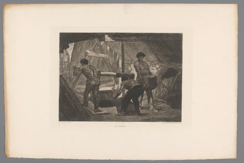 Men at work at a well, Auguste André Lançon, 1877 Canvas Print