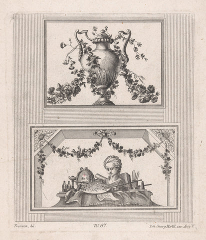 Vase and pictorial attributes, anonymous, 1746 - 1775 Canvas Print