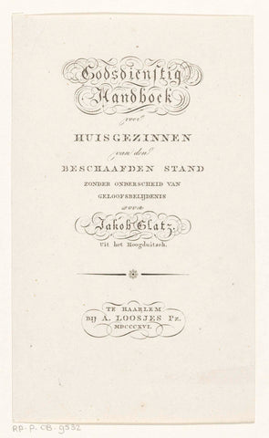 Title page for: Jakob Glatz, Religious Handbook, 1816, anonymous, 1816 Canvas Print