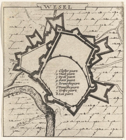 Map of Wesel, 1631-1632, anonymous, 1632 - 1649 Canvas Print