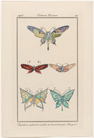 Journal des Dames et des Modes, Costumes Parisiens, 1913, No. 88 : Papillons naturelles montés (...), anonymous, 1913 Canvas Print