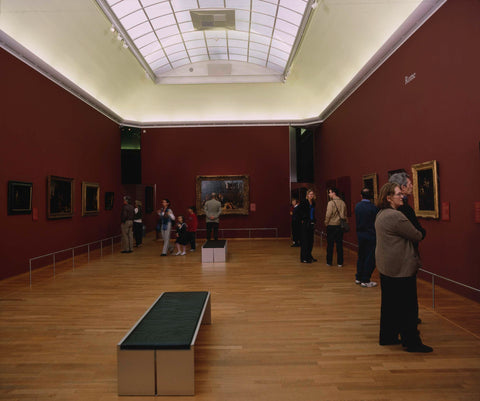 Room with paintings, visitors and benches, c. 2002 Canvas Print