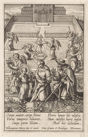 Holy Family in a garden, Antonie Wierix (III), 1606 - before 1619 Canvas Print