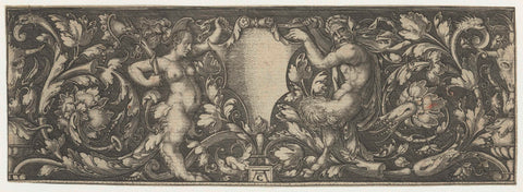 Ornament with female and male sater, Monogrammist AC (16th century), 1520 - 1562 Canvas Print