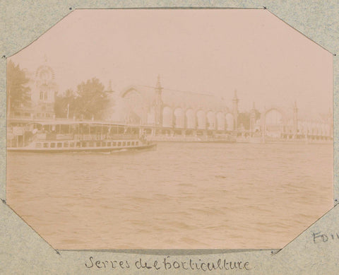 View of a Seine quay with the greenhouses of the Palais de l'Horticulture during the 1900 World's Fair in Paris, Paul Lucena, 1900 Canvas Print