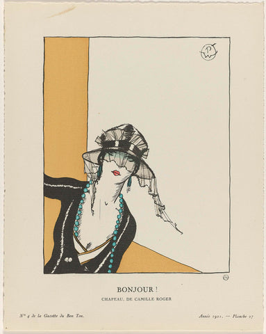 Gazette du Bon Ton, 1921 - No. 4, Pl. 27: Bonjour! / Chapeau, by Camille Roger, Porter Woodruff, 1921 Canvas Print