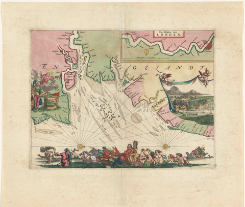 Map of the mouth of the Thames with the Journey to Chatham, 1667, Romeyn de Hooghe (possibly), 1667 Canvas Print