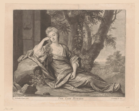 Portrait of Anabella Howard lying against a rock by water, John Smith (printmaker/ publisher), 1693 - 1742 Canvas Print