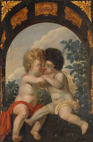 Christian Allegory with two Children Hugging each other, anonymous, 1650 - 1699 Canvas Print