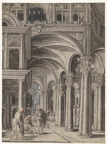 Petrus heals the crippled in the temple, Aertgen Claesz van Leyden, 1508 - 1564 Canvas Print