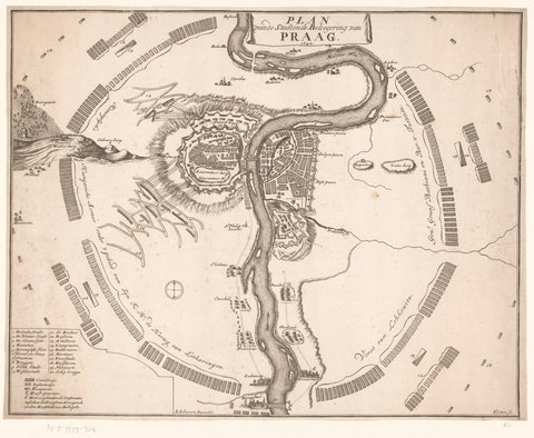 Map of the siege of Prague, 1742, Theodorus Otten, 1742 - 1744 Canvas Print