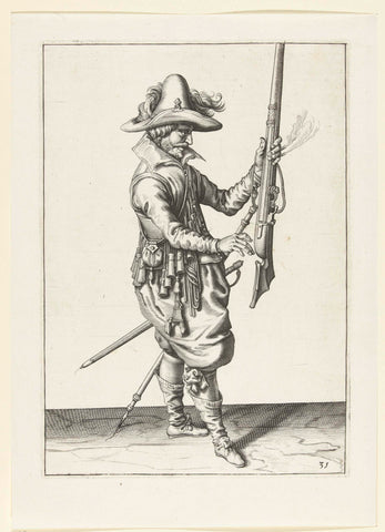 Soldier holding his musket upright with his left hand, Jacob de Gheyn (II) (workshop of), 1597 - 1607 Canvas Print