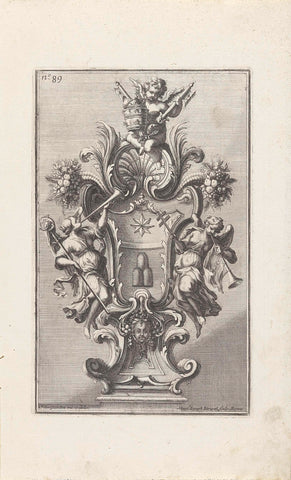 Ornament met engelen en het wapen van Paus Clemens XI, Maximilian Joseph Limpach, 1714 Canvas Print