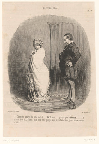 Woman shows newly purchased scarf to her husband, Honoré Daumier, 1846 Canvas Print