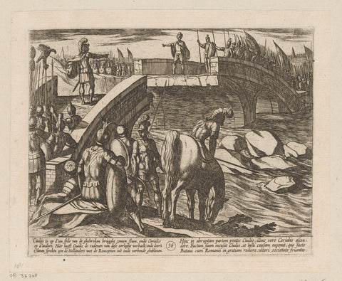 Civilis and Cerialis negotiate on the demolished bridge, 69-70, Antonio Tempesta, 1612 Canvas Print