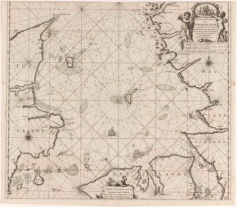 Pass map of Denmark with the Skagerrak and the Kattegat, Jan Luyken, 1681 - 1799 Canvas Print