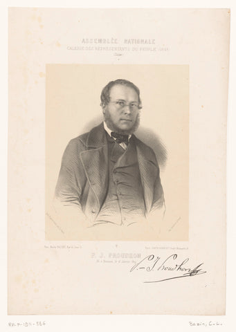 Portrait of the politician Pierre-Joseph Proudhon, Charles Louis Bazin, 1848 - 1849 Canvas Print