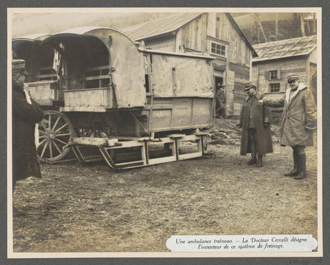 Doctor Cervelli and a soldier at an ambulance sled in the Dolomites, Henri de Rothschild (attributed to), 1916 Canvas Print