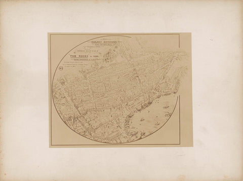 Photo reproduction of (presumably) a print of a map with a planned urban expansion ('The Rocks') of Sydney in 1894, anonymous, c. 1894 Canvas Print