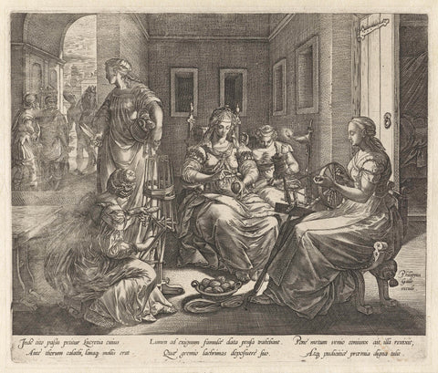 Lucretia and Her Handmaids Spinning, Hendrick Goltzius, 1578 - 1580 Canvas Print