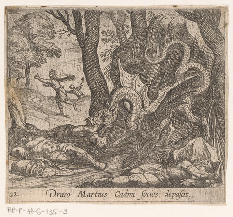 Companions of Cadmus devoured by a dragon, Antonio Tempesta, 1606 - 1638 Canvas Print